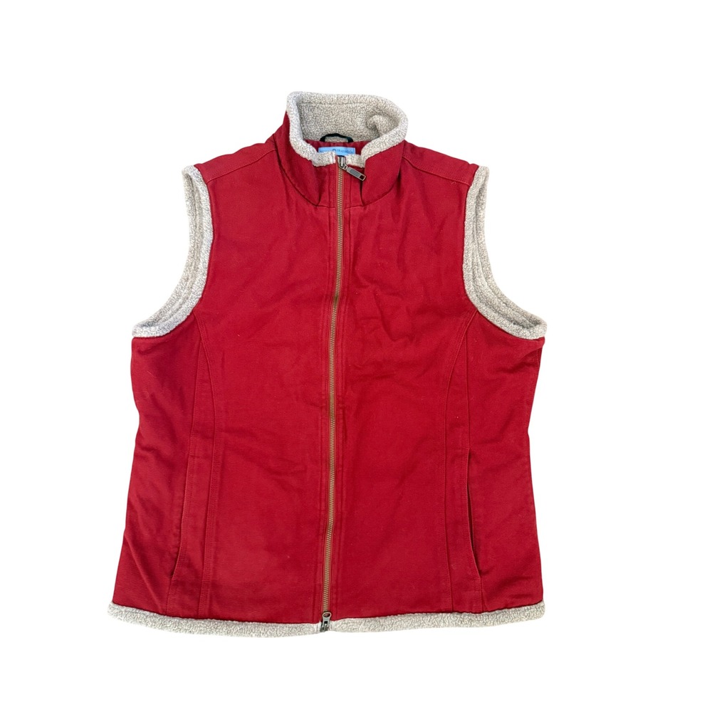 Duluth Trading Co Red Canvas Sherpa Fleece Lined Workwear Vest Mock Neck Zip